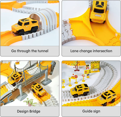 Autorennbahn für Kinder Mit 2 Elektroauto,Autorennbahn Rennbahn 6 Cars Bagger Spielzeug, Flexible Car Track Spielzeugautos Set Für 3 4 5 6 7 Jahre altes Kind Kinder Jungen Mädchen
