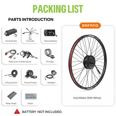 BAFANG 48V500W 26" Front Hub Motor Kit G020 Ebike Conversion Kit with SW2-M58 Digital Display & Smart Controller