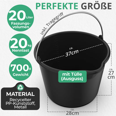 2X Oramics 20L Eimer mit Ausguss Tülle – Baueimer Kübel für Zement und Mörtel – Stabiler Wassereimer mit Skala für Haushalt, Garten, Baustellen und Landwirtschaft (2X 20 Liter Mörteleimer)