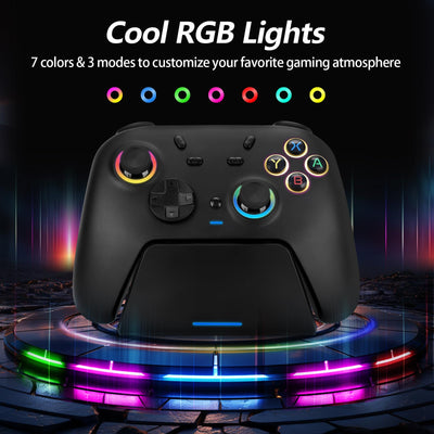 DoJoZone PC Controller Wireless mit Ladestation, Switch Pro Controller mit Hall Effekt Joystick (Kein Drift) Hall Trigger, 7 RGB Licht, 2.4G Gaming Controller für PC Windows/Switch/OLED/Lite/Steam