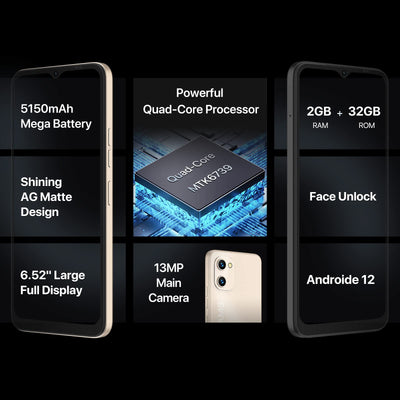 UMIDIGI G1 Smartphone Ohne Vertrag,Android12 Günstig Handy,6,52" HD+ Vollbild 32GB (Erweitern 256 GB),5150mAh Akku,Dual SIM 4G LTE Mobiltelefonen,13MP+5MP Handy zum Senioren Kinder Geschäft (Roségold)