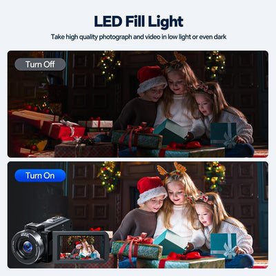 Videokamera 4K Camcorder, 42 MP Videorecorder für Vlogging YouTube 18X Digitalzoom 4K Webcam Camera mit 3-Zoll-Bildschirm um 270° drehbar Kompaktkamera für Reisen mit 2 Akkus, 32 GB-Karte, Fernbe