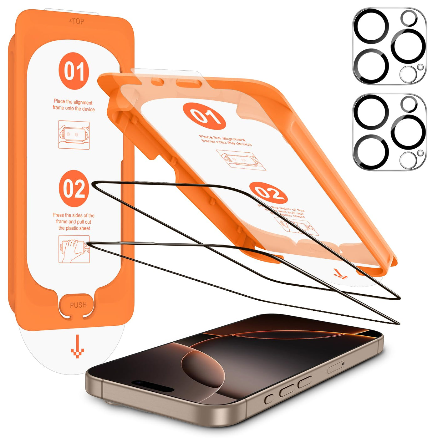 OMOTON für iPhone 16 Pro Max für Panzerglas, Full Screen Auto-Installation, kompatibel mit iPhone 16 Pro Max Kameraschutz, Präzise Ausrichtung, Bläschenfrei, 9H Härte Folie, 2+2 Stück