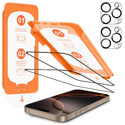 OMOTON für iPhone 16 Pro Max für Panzerglas, Full Screen Auto-Installation, kompatibel mit iPhone 16 Pro Max Kameraschutz, Präzise Ausrichtung, Bläschenfrei, 9H Härte Folie, 2+2 Stück