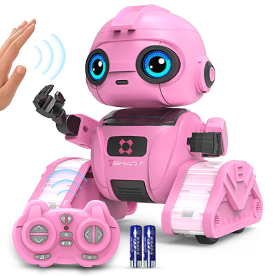 Dzxlin Roboter Spielzeug für Kinder – Wiederaufladbar, LED-Augen und Musik, RC-Roboter mit Gestensensor für ab 3 4 5 6 7 8 9 10 Jahre Jungen Geschenk （Rosa）