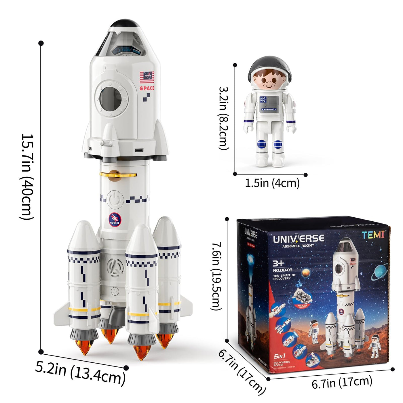 TEMI Space Shuttle Rakete Spielzeug für 3 4 5 6 7 8 9 Jahre Kinder Wissenschaft Lernspielzeug 5-in-1 STEM mit 2 Astronauten, Projektionslampe, Weltraumspielzeug Geschenk Jungen Mädchen