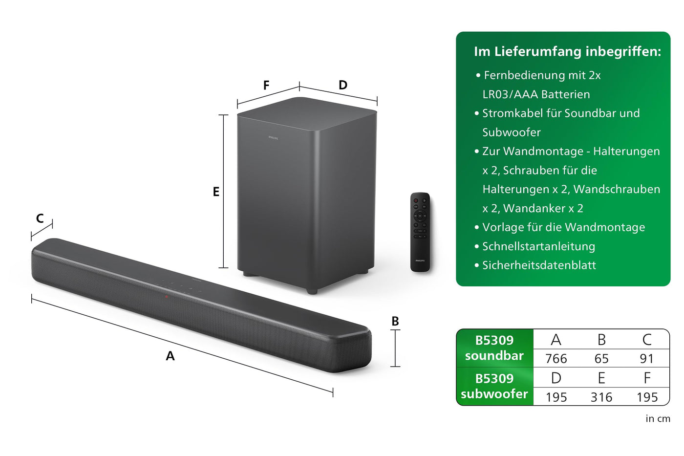 Philips TAB5309 Soundbar 2.1 mit drahtlosem Subwoofer - 2,1 Kanal 240W, DTS Virtual X, Bluetooth 5.4, HDMI ARC, optische Verbindung und USB-Konnektivität - Dunkelgrau