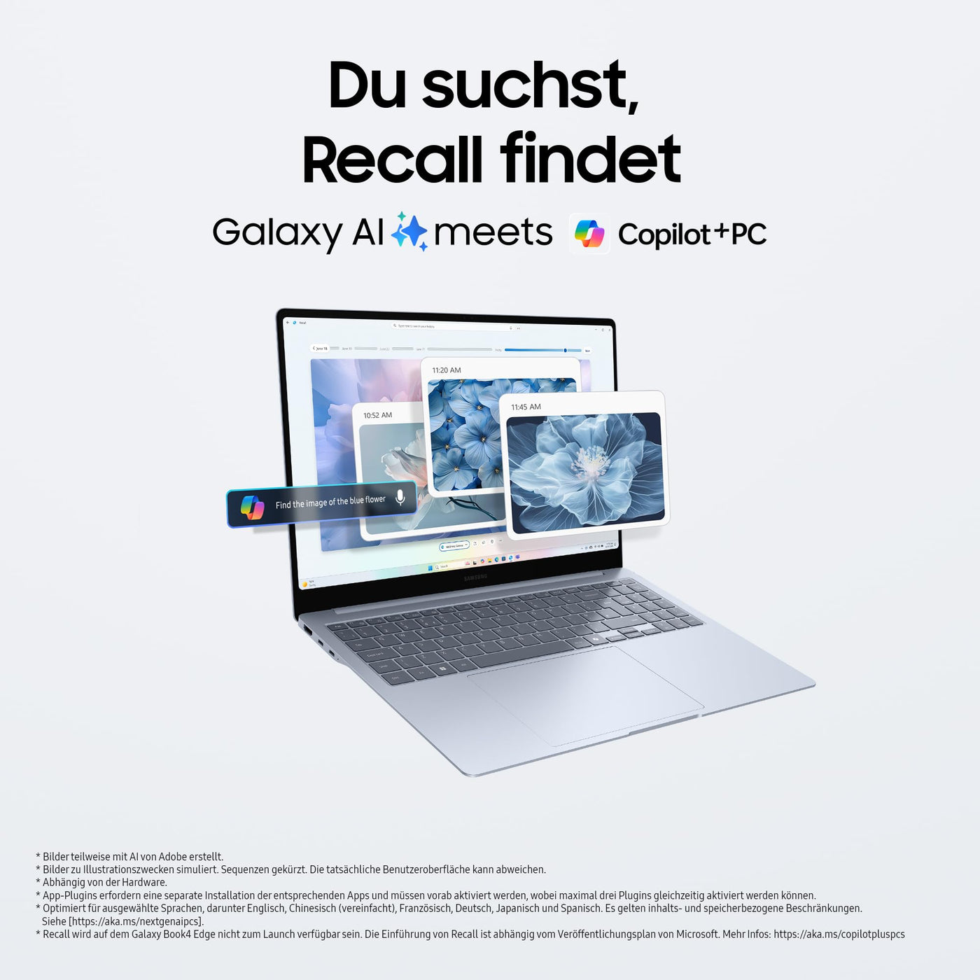 Samsung Galaxy Book4 Edge Galaxy AI-Laptop, 16-Zoll-Display, 16GB RAM, Snapdragon X Elite Prozessor, Notebook 512GB Speicher, Copilot+ PC, Sapphire Blue, 3 Jahre Herstellergarantie