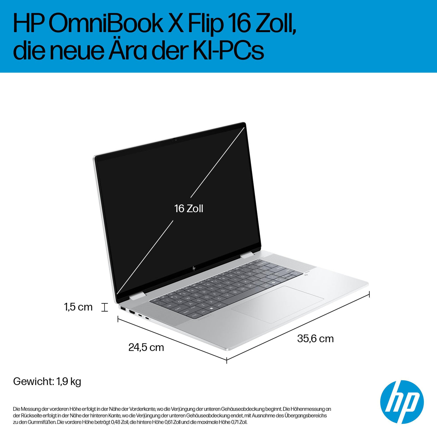 HP OmniBook X Flip 2in1 Next Gen AI Laptop | Intel Ultra 5-226V (8C) | dedizierte NPU für KI | 40 NPU Tops | Copilot+ PC | 16" WUXGA 1920x1200 Touchscreen | 16GB | 512GB SSD | Win11 | QWERTZ | Silber