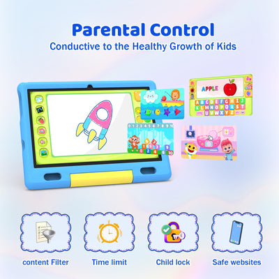 Ainmel Kinder Tablet 10 Zoll Octa-Core Android 14 Tablet für Kinder, 16GB+128GB (1TB TF), Kindersicherung, WiFi 6/Bluetooth 5.3, Widevine L1 mit Kindersicheres Gehäuse -Blau