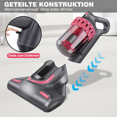 Milbensauger 10KPA Matratzen Reiniger Mit UV-Licht, 2 In 1 Hausstaubmilben Bekämpfen Ultraschalltechnologie Mit UV-Licht, Hepa Filter, 8000 Vibrationen/Min, Für Matratzen, Sofa