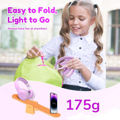 EarFun Bluetooth Kopfhörer Kinder, 74/85/94dB Lautstärkeregelung, HiFi Sound, HD-Mikrofon, 45 Std Akku, Faltbare, Einstellbar, Kopfhörer Kabellos Bluetooth Kinder für Schule/Reise/PC, Lila