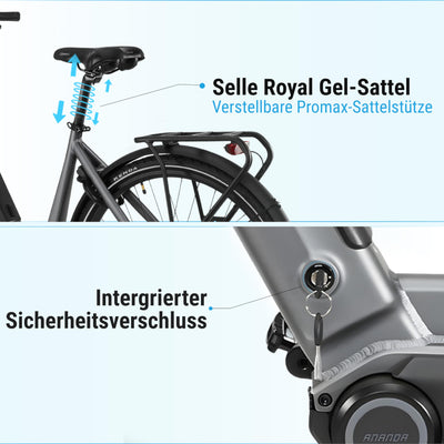 AsVIVA E-Bike B14 Stadtfalter 28 Zoll Citybike - Hollandrad für Damen & Herren | Elektrofahrrad Pedelec 25km/h | Tiefeinsteiger | 250W Motor - 36V 17.5 Ah mit bis zu 150 km Reichweite