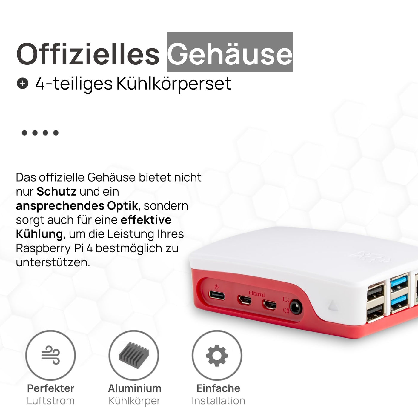 Raspberry Pi 4 2GB Starter-Kit | USB-C Netzteil 15W | Gehäuse | 64GB SD Karte | 4k Micro HDMI Kabel | Kühlkörper Set