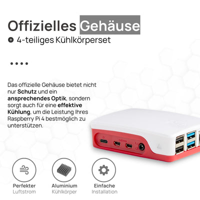 Raspberry Pi 4 2GB Starter-Kit | USB-C Netzteil 15W | Gehäuse | 64GB SD Karte | 4k Micro HDMI Kabel | Kühlkörper Set