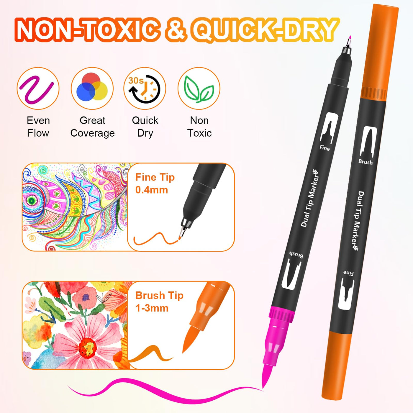 Lyuvie 158 Filzstifte Dual Brush Pen Set-Filzstifte Dicke und Dünne Pinselstifte Fineliner mit Schwarzem Etui,Marker & Filzstifte für Erwachsene Zeichnen Lettering Skizzieren Weihnachten