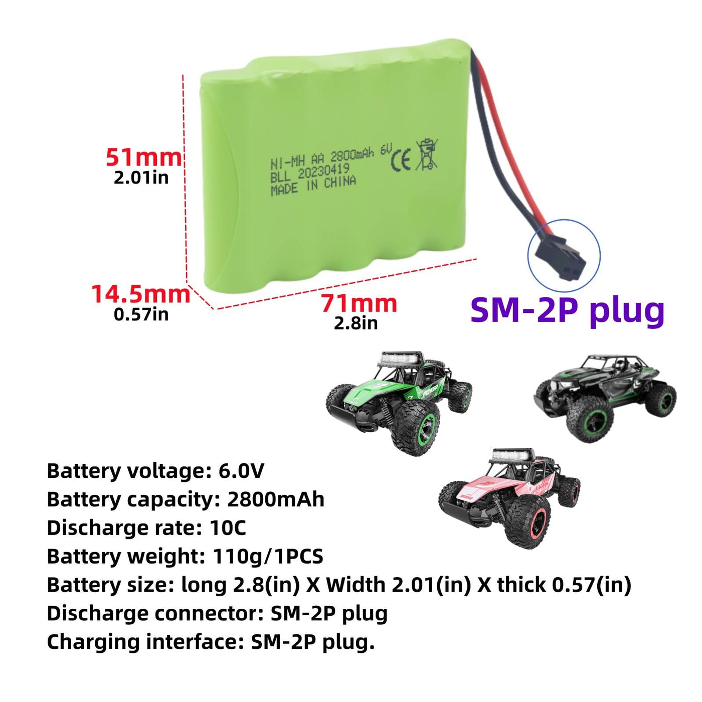 ZYGY 2PCS 6.0V 2800mah AA Akku mit SM-2P Stecker und USB Ladekabel für TB141 TB142 DE37 RC Fernbedienung Auto Spielzeug Auto Bagger LKW Engineering Fahrzeug