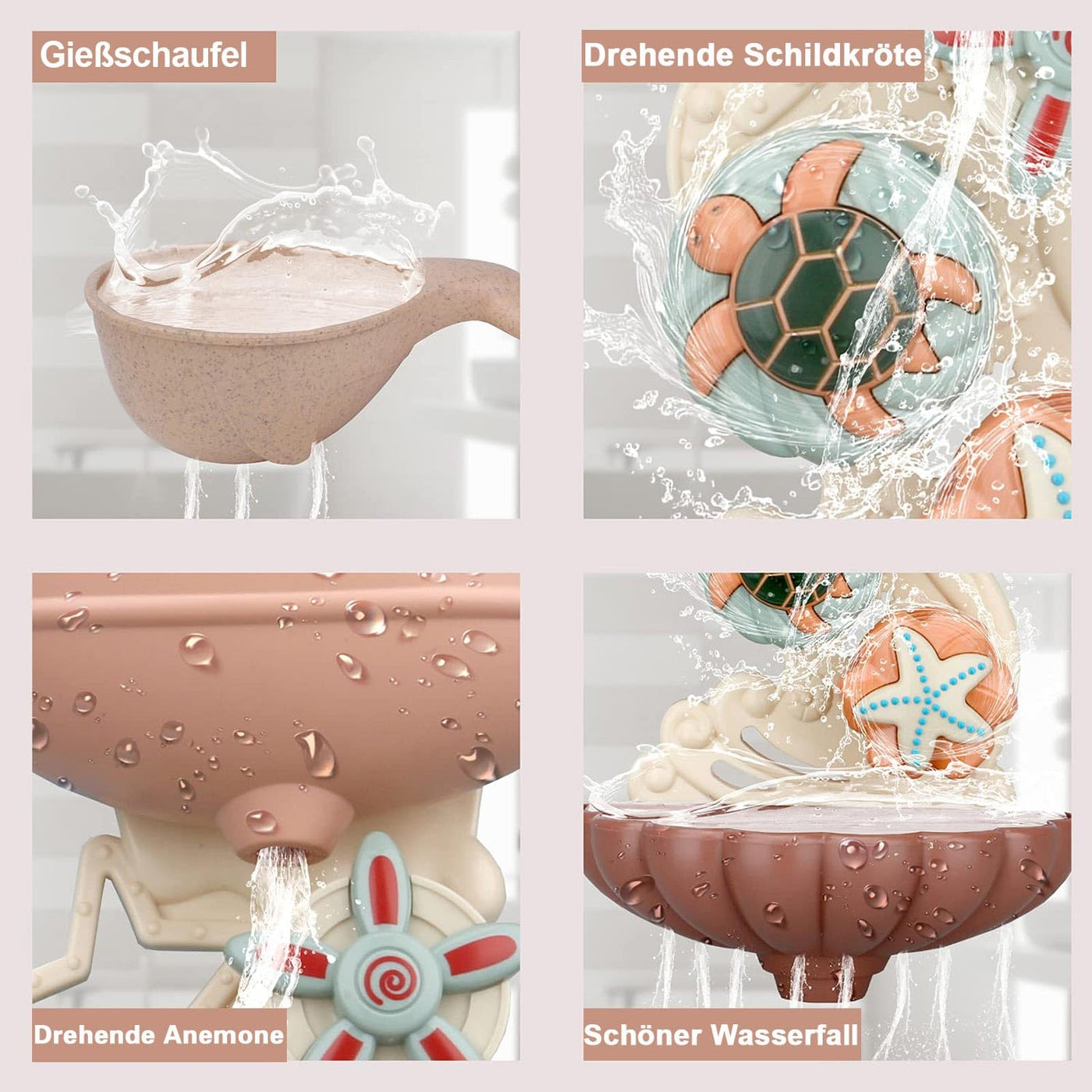 Badewannenspielzeug ab 1 Jahr - Wasserspielzeug Kinder Badespielzeug Baby ab 1 2 3 Jahre Geschenk Mädchen und Junge mit Ozean-Tier-Wasser-Spielbecher und rotierende Scheiben
