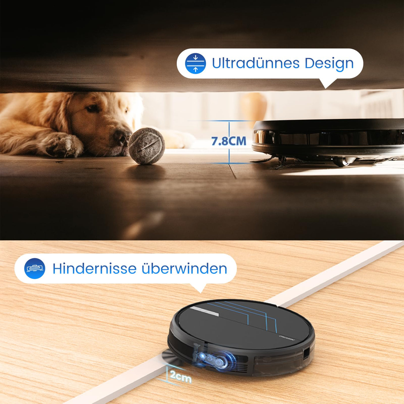 AIRROBO Saugroboter mit Wischfunktion, P30 Staubsauger Roboter, 3000Pa Saugkraft, 3 in 1 Roboterstaubsauger für Tierhaare, Teppich, Hartböden, Wischroboter mit Fernbedienung, 120Min Laufzeit