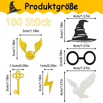 180 Stück Glitter Magier Konfetti, Wizard Tischdeko Geburtstag, Wizard Tischdeko, Magic Theme Confetti, Silber Schwarz Gold Konfetti für Geburtstag Party Supplies