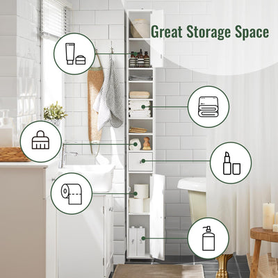 SoBuy BZR34-W Badezimmer Hochschrank mit 5 Fächern Badschrank Badregal mit 1 Schublade und Türen Badmöbel Weiß BHT ca: 20x180x20cm