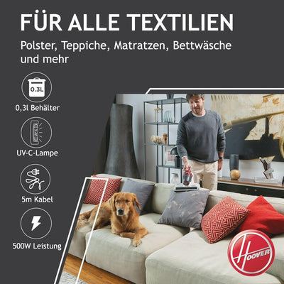 Hoover Ultra Vortex Milbensauger mit UV-Licht, bekämpft Bettwanzen – Polsterreiniger entfernt 99,9 % Bakterien, Allergene, Staub-Milben – Matratzenreiniger für hygienische Reinigung, für Allergiker