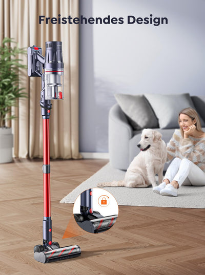 INTETURE Akku Staubsauger 45000Pa/550W/60Mins, Staubsauger Kabellos mit Aufrechtfunktion,Wandhalterung mit integrierter Ladestation, Super Leise Akkustaubsauger für Hartböden,Teppiche und Tierhaare