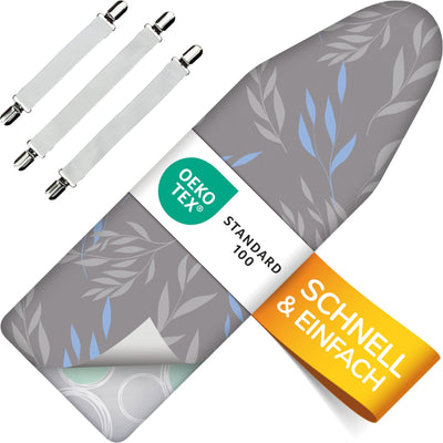 Super Soft 5 Schichten Turbo-Bügelbrettbezug 120x45, Made in Germany, ÖKOTEX Baumwoll-Polsterung, schneller mit Thermoreflexion, 5 Größen, EasyFit+Spanner, XL Fläche 120-125x38-45cm