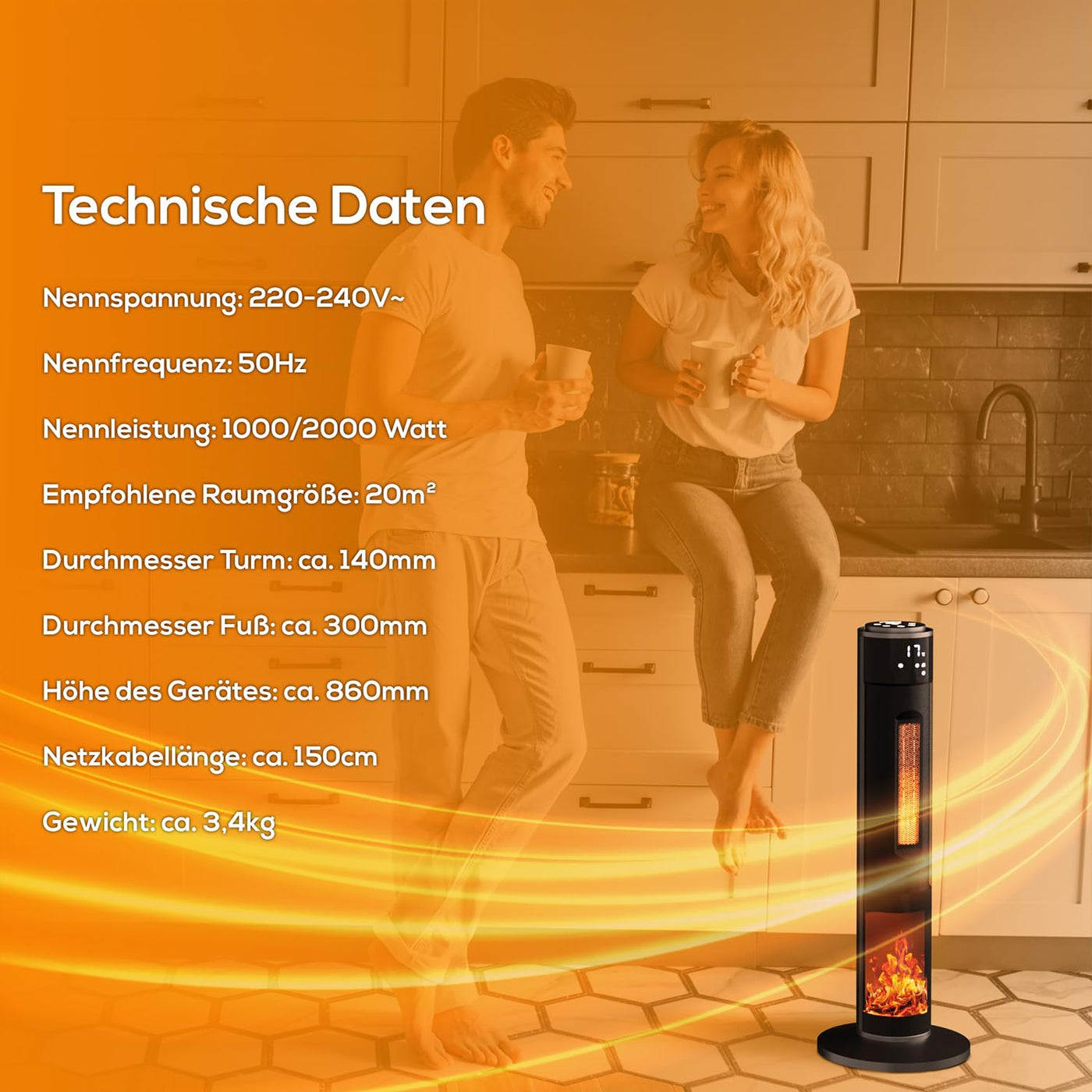 Tronitechnik® Heizlüfter Turmheizstrahler 1000 / 2000W Heizstrahler Standheizstrahler mit Fernbedienung Timer Kamineffekt Heizung Turm-Keramik-Heizer Heizlüfter Heizgerät Kamin Oszillationsfunktion