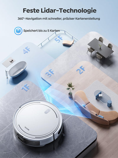 Vyzzle Saugroboter mit Wischfunktion, ultradünner Saugroboter mit LDS Navigation, 5000Pa Staubsauger Roboter D10, App/Alexa, Ideal für Tierhaare, Teppich, Hartboden