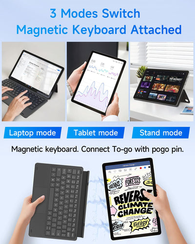 BNCF 11 Zoll 2-in-1 Laptops, Win 11 Touchscreen PC kompatibel mit Alder Lake N150, 12GB RAM 512GB SSD, 1920x1200 IPS FHD Tablet USB-C/HDMI WiFi 6 mit magnetischer Tastatur und Kickstand