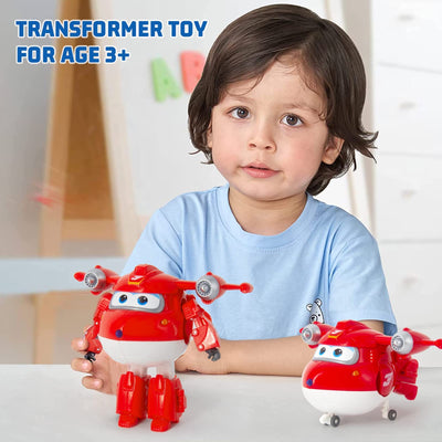 Super Wings 5" Transforming Characters 2-Pack Transforming Supercharged Jett + Tino, Transformer Spielzeug für 3+ Jahre Alten Jungen Mädchen, Rot