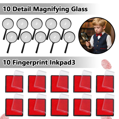 82STK Detektiv Set Kinder, Detektiv Kindergeburtstag Mitgebsel mit Geschenktüten, Geheimstift, Notizbuch, Lupe, Detektivausweis, Schnurrbart, Stempelkissen, Detektive Spielzeug für Jungen Mädchen