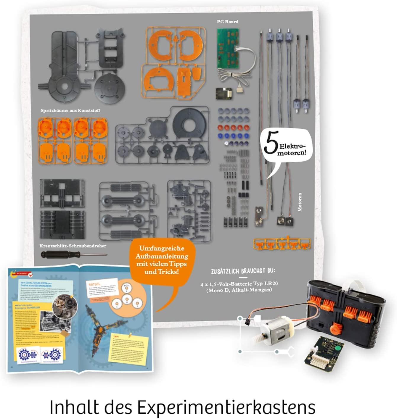 KOSMOS 620028 Roboter-Arm, Modellbausatz für deinen elektrischen Roboterarm, mit 5 Motoren und Steuereinheit, Einführung in die Welt der Robotik, Experimentierkasten