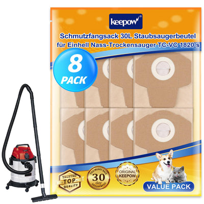 KEEPOW Schmutzfangsack 30L Staubsaugerbeutel für Einhell Nass-Trockensauger, StaubsaugerBeutel für Einhell TC-VC 1820 s Beutel, 8 Stück