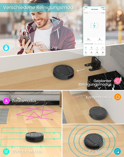 LEFANT 210PG Saugroboter mit 2200 Pa,WLAN Roboterstaubsauger Kompatibel mit Alexa und APP-Steuerung,120 Min Laufzeit, Staubsauger Roboter optimiert für Teppich Tierhaare Hartböden mit Ladestation