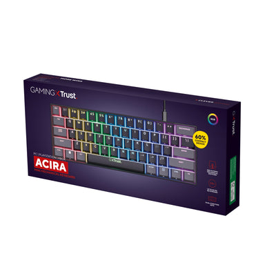 Trust Gaming GXT 867 Acira 60% Mechanische Tastatur Deutsches QWERTZ Layout, RGB Beleuchtung, Doppelt Belegte Tasten, USB Mini Tragbare Programmierbare Kleine Gaming Tastatur 60 Prozent PC Laptop