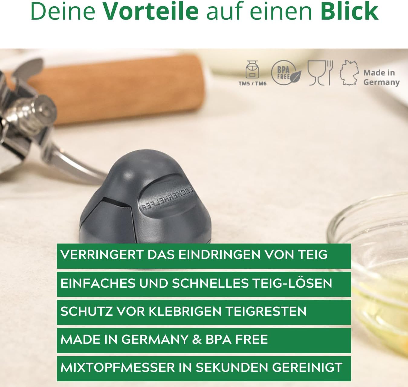 TeigPRO – passend für den Thermomix TM6, TM5, Teig Pro Messer Dreckschutz, schützt das Thermomix Messer, verringert das Eindringen von Teigresten&Schmutz. Blitzschnelles reinigen des Thermomix Messers