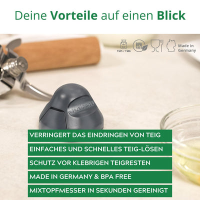 TeigPRO – passend für den Thermomix TM6, TM5, Teig Pro Messer Dreckschutz, schützt das Thermomix Messer, verringert das Eindringen von Teigresten&Schmutz. Blitzschnelles reinigen des Thermomix Messers