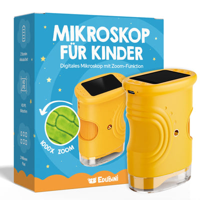 Edubini Digitales Mikroskop für Kinder [1000-fache Vergrößerung] - Tragbares Taschenmikroskop für Garten, Wald & Experimente - Kindermikroskop Spielzeug mit digitalem HD-Bildschirm [inkl Fotofunktion]