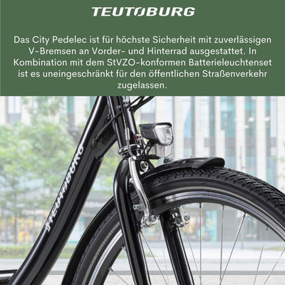 Teutoburg Senne Fahrrad Pedelec Citybike Elektrofahrrad schwarz, E-Bike 28 Zoll, 10,4 Ah/36V Lithium Ionen Akku, 7-Gang Kettenschaltung, inkl. Panzerkabelschloss