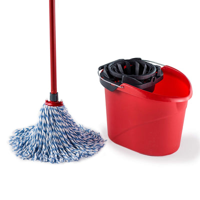 Vileda SuperMocio Wischmopp und Eimer im Set, Wischer aus Mikrofaser und Baumwolle