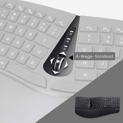Perixx Periduo-605, Kabellose Ergonomische Tastatur und Vertikale Maus Desktop Set, Geteiltes Tastenfeld, 4-Wege-Scrollrad, Anpassbare Handballenauflage und Flachen Tasten mit Vertikalmaus