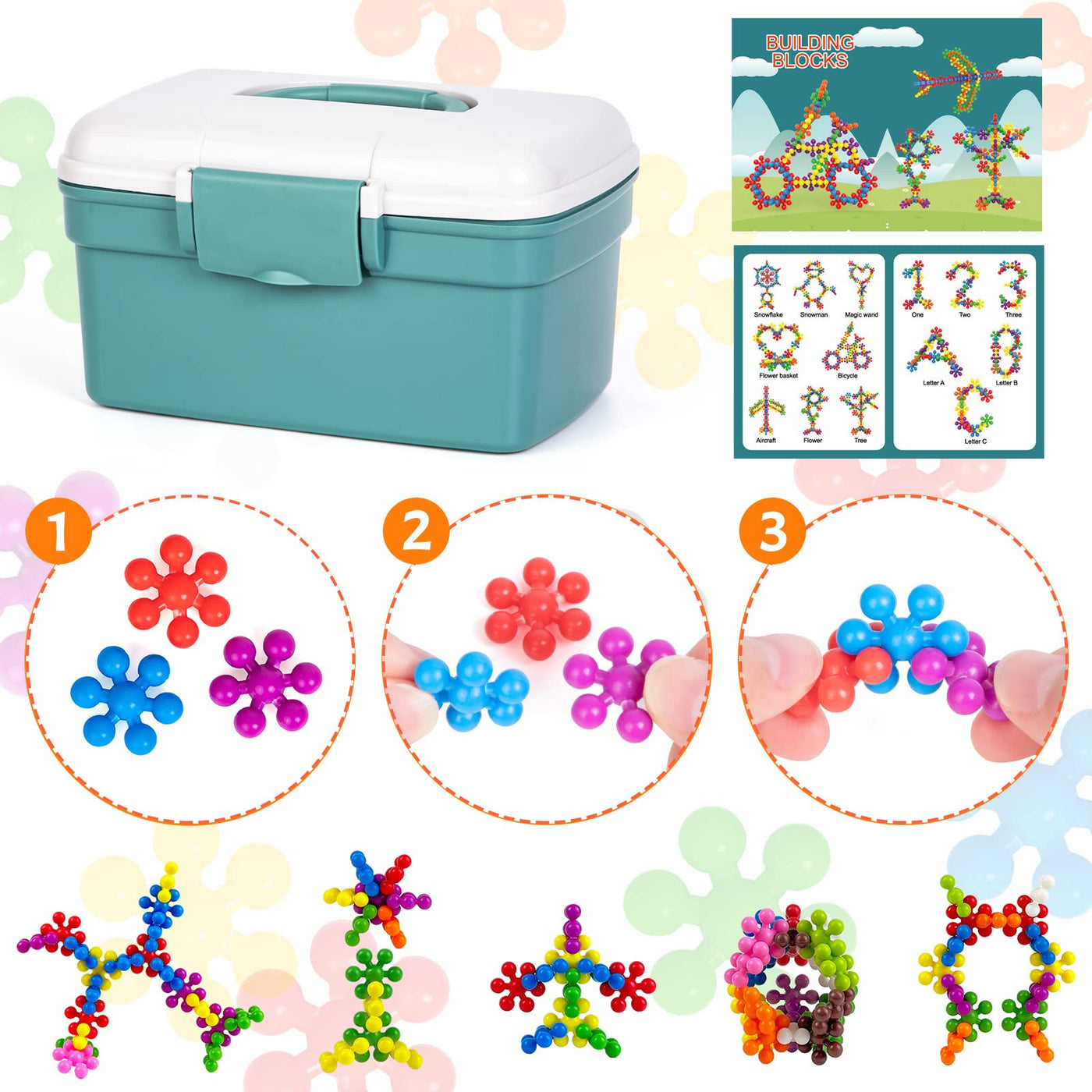 Ltteaoy 500 Stück Bausteine für Kinder mit Aufbewahrungstasche und Box, STEM Interlocking Blocks Vorschule Lernspielzeug Discs Sets, Umweltkreativität Kinderspielzeug für Jungen Mädchen ab 3 Jahren