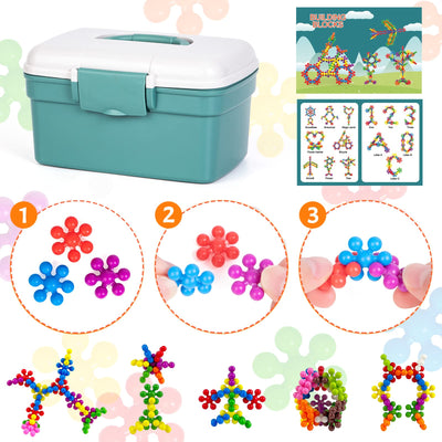 Ltteaoy 500 Stück Bausteine für Kinder mit Aufbewahrungstasche und Box, STEM Interlocking Blocks Vorschule Lernspielzeug Discs Sets, Umweltkreativität Kinderspielzeug für Jungen Mädchen ab 3 Jahren