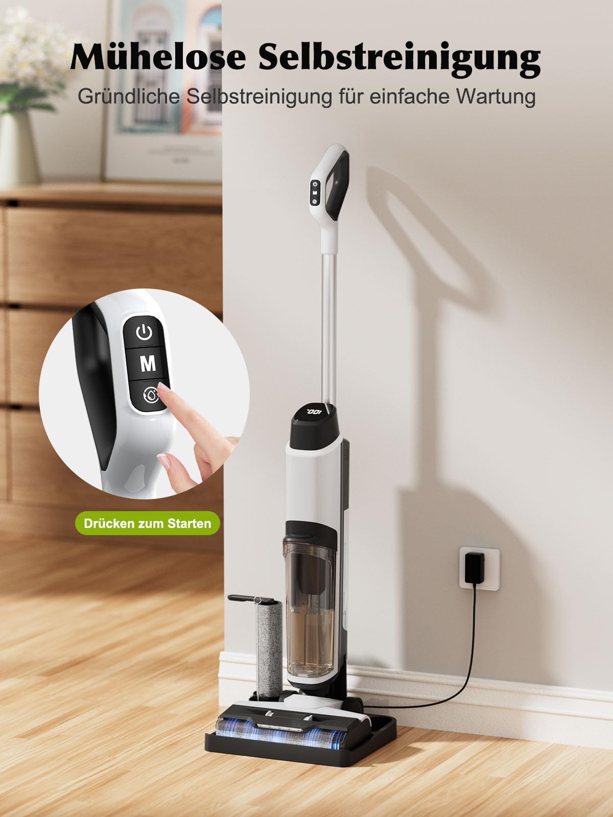 Nass Trockensauger, All-in-One Nasssauger Saugwischer Akku Kabellos mit Dual-Tank-Design, 890mL Wassertank, Selbstreinigung, 5mm Randreinigung, LED-Display Wischsauger für Harte Boden,Tierhaare