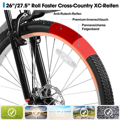 HILAND 26 Zoll Mountainbike 18 Gänge, Federgabel, Aluminiumrahmen Scheibenbremse für Männer Frauen, MTB Blau Fahrrad