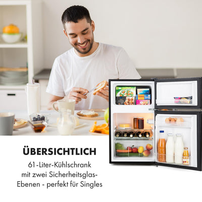 Klarstein Big Daddy - Kühlschrank mit Gefrierfach, Kühl Gefrierkombination, fridge leise, LED, 87-Liter: Kühlschrank mit 61-L und Gefrierschrank 26 L, schwarz