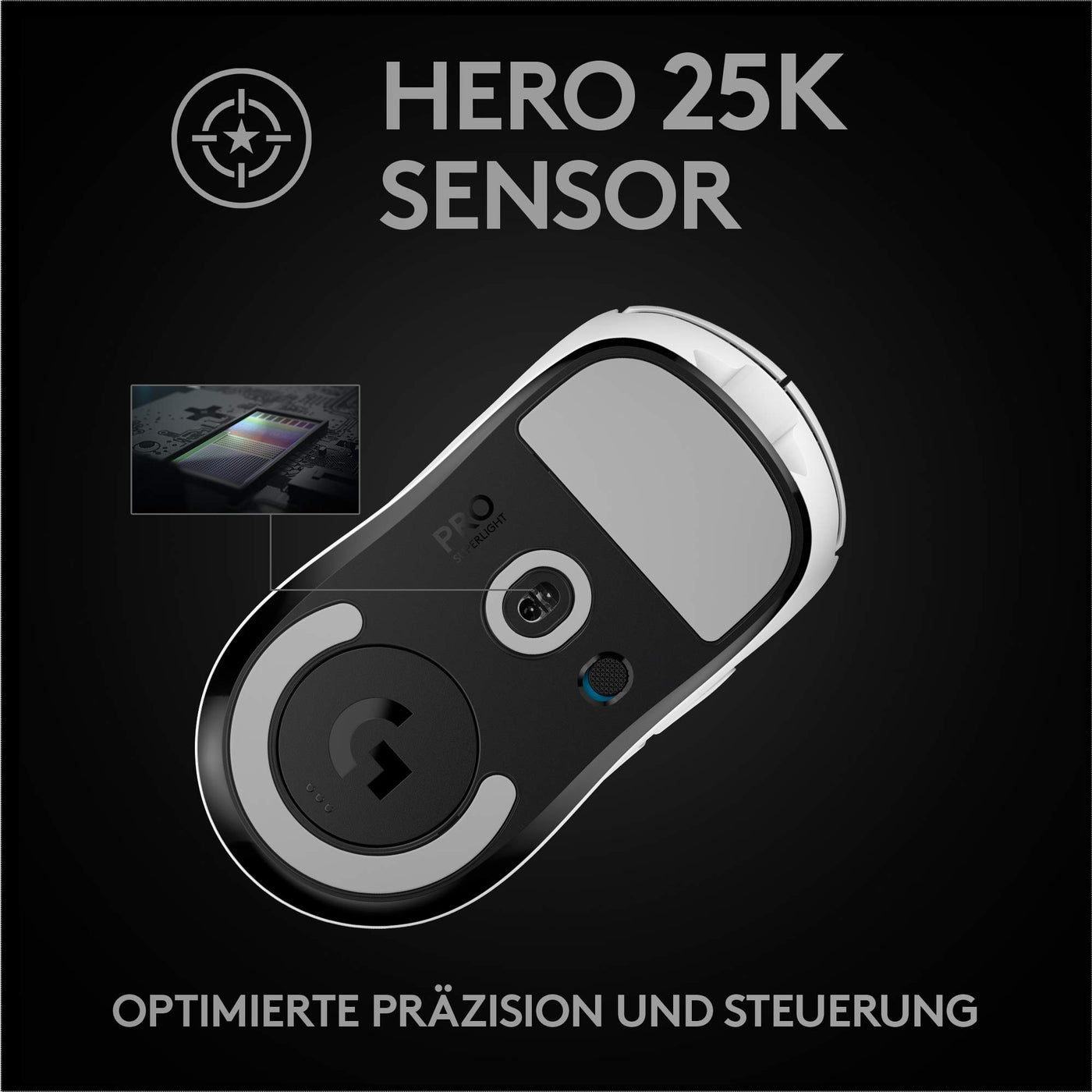 Logitech G PRO X SUPERLIGHT kabellose Gaming-Maus mit HERO 25K Sensor, Ultra-leicht mit 63g, 5 programmierbare Tasten, 70 Stunden Akkulaufzeit, PTFE-Füße ohne Zusatzstoffe, PC/Mac - Weiß