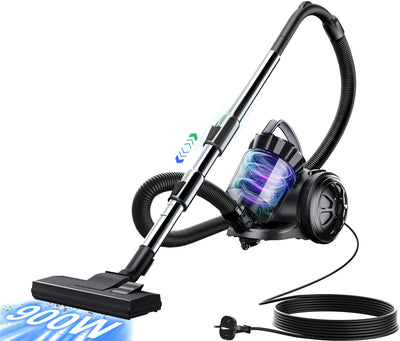 Tisoutec Beutelloser Staubsauger ohne Beutel,900W Staubsauger|70dB|Bodenstaubsauger|HEPA Filter Bodendüse für Parkett,Teppich,Fliesen,leistungsstarker Staubsauger mit 5m Kabel=13m Aktionsradius 2,2L